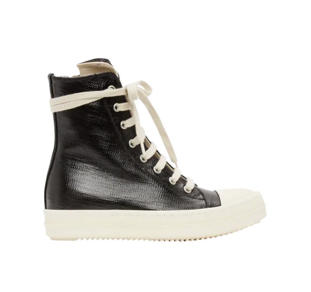 RICK OWENS DRKSHDW High Sneakers Ramones Black Lacquered Milk Sz 45/US 12 $1090